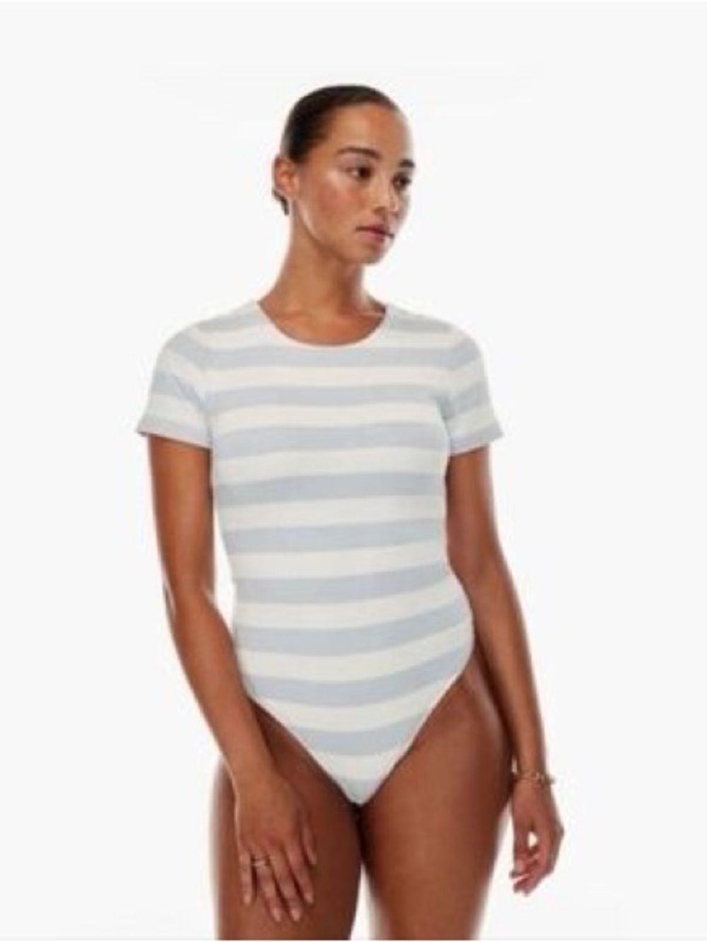 Striped Short-Sleeve Bodysuit - White & Light Gray